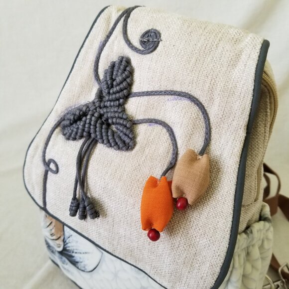 NEW! Cute Embroidered Canvas & Velour Backpack w/ 3D Floral Design & Conv. Strap main image 12